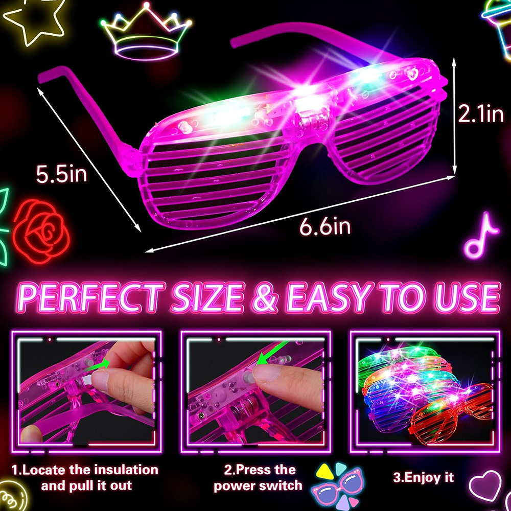 LED Glasses 6 Neon Colors Glow - Glow In The Dark Party Glasses review and price