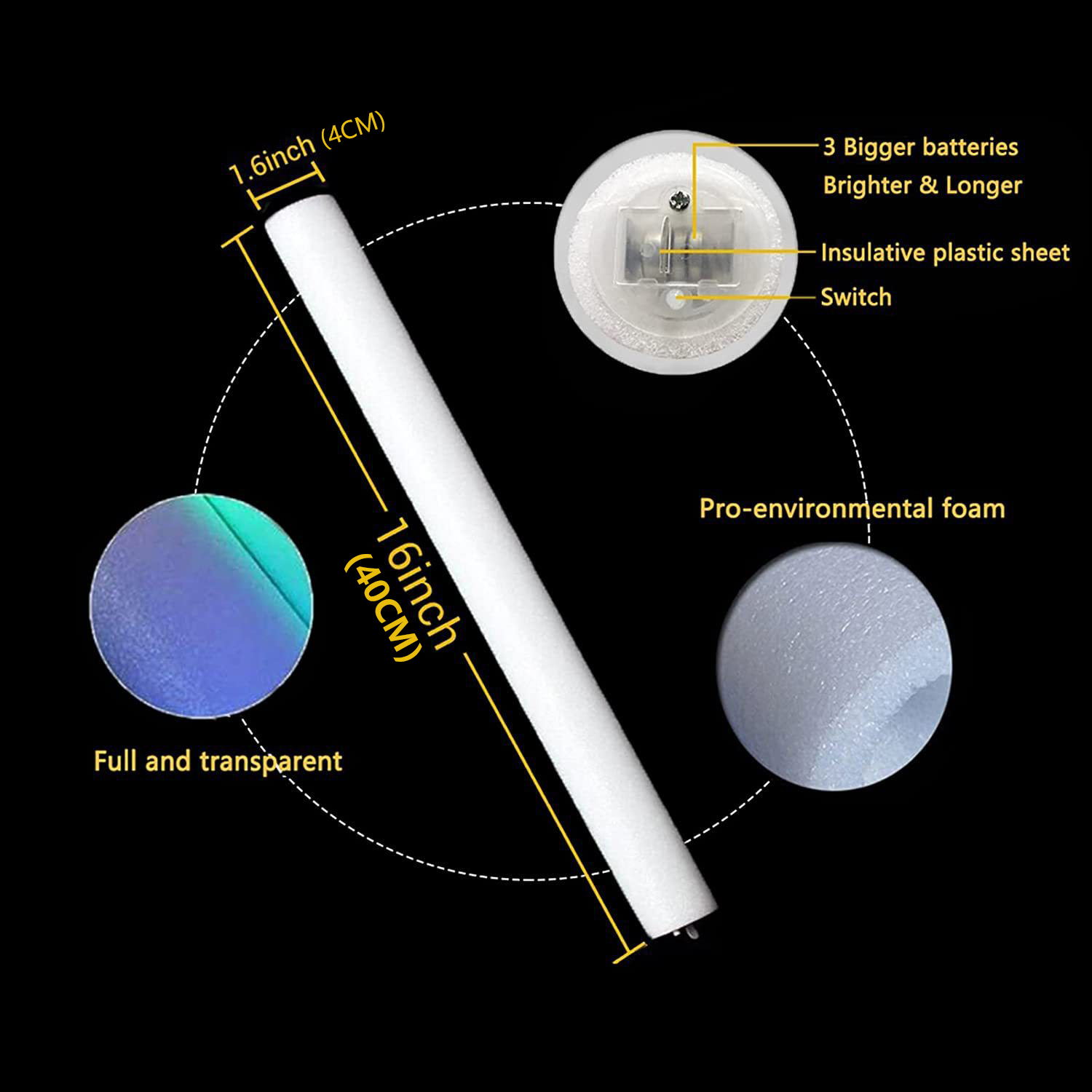 60/100/500Pcs LED Glow Sticks  - Flashing Led Foam Sticks Party review and price